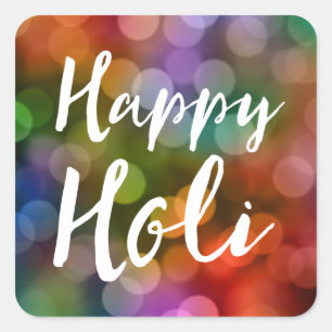 Happy Holi Bokeh Vierkante Sticker
