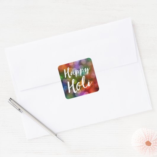 Happy Holi Bokeh Vierkante Sticker (Envelop)