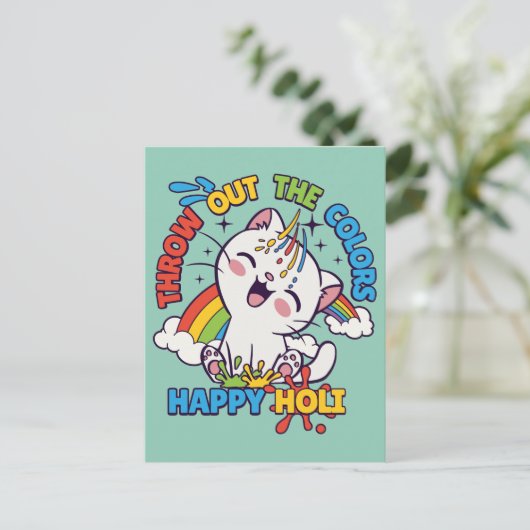 Happy Holi Cat Briefkaart (Staand voorkant)