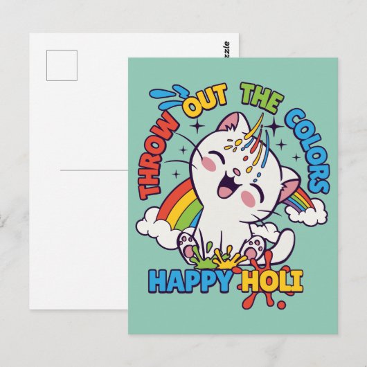 Happy Holi Cat Briefkaart (Voorkant / Achterkant)