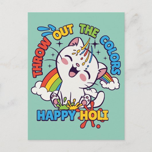 Happy Holi Cat Briefkaart (Voorkant)