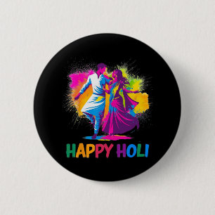 Happy Holi Festival Indian Kleuren Lente Dans Dan Ronde Button 5,7 Cm