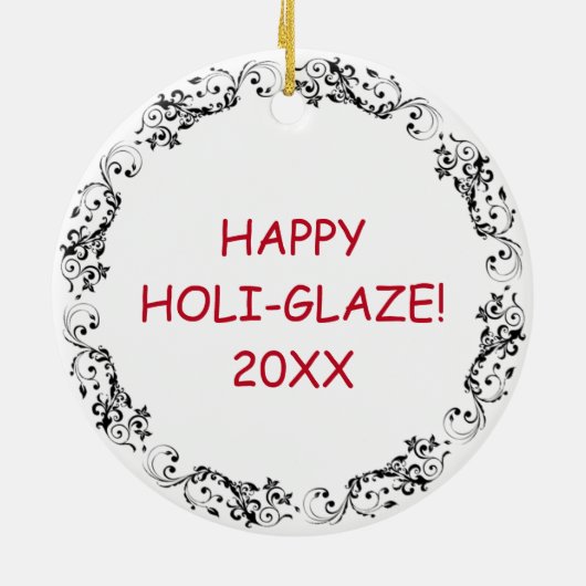 Happy Holi-Glaze | Grappige Donut Pun Kerstmis Keramisch Ornament (Achterkant)