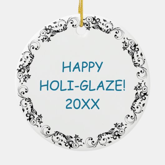 Happy Holi-Glaze | Grappige Donut Pun Kerstmis Keramisch Ornament (Achterkant)
