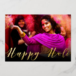 Happy Holi Hai Foto Typografie Folie Feestdagenkaart