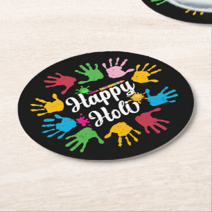 Happy Holi Handen Hindu Holi Festival Gifts Ronde Kartonnen Onderzetter