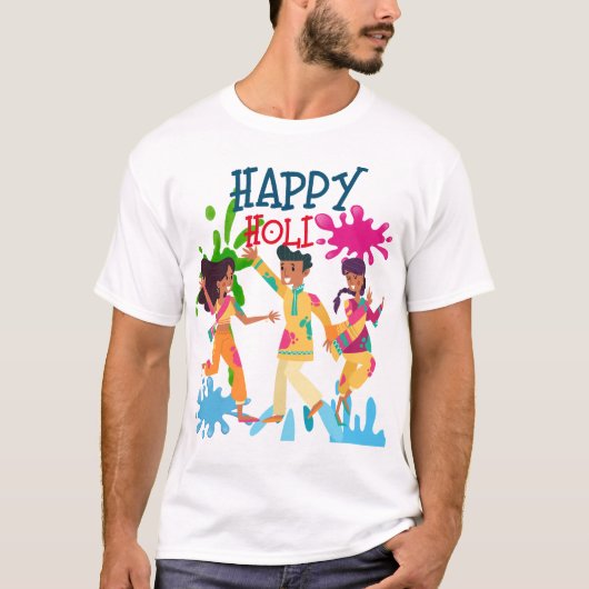 Happy Holi speelt Holi T-shirt (Voorkant)