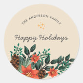 Happy Holidas Family Foliage Greenery Kerstmis Ronde Sticker (Voorkant)