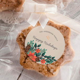 Happy Holidas Family Foliage Greenery Kerstmis Ronde Sticker