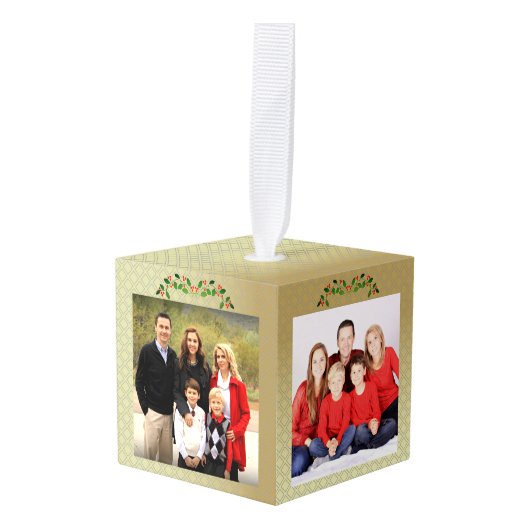 Happy Holiday 3 Familie Foto's Holly & Gold Patroo Decoratie (Voorkant hoekig)