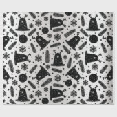 Happy Holiday Alien Reindeer Silver Black Snow Cadeaupapier (Vlak)