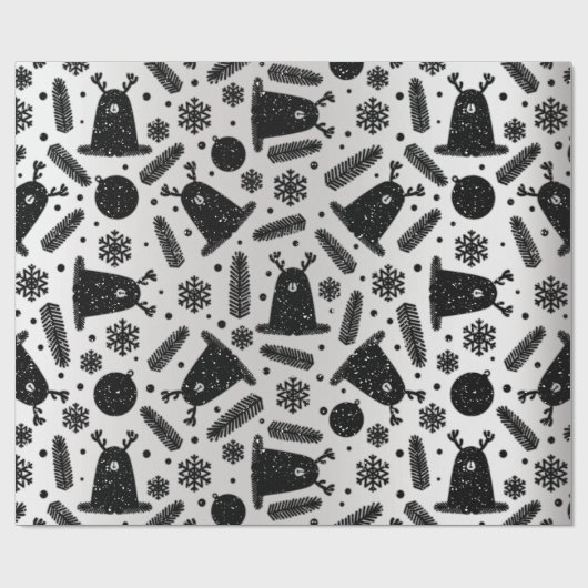 Happy Holiday Alien Reindeer Silver Black Snow Cadeaupapier (Vlak)