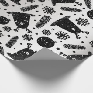 Happy Holiday Alien Reindeer Silver Black Snow Cadeaupapier