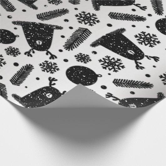 Happy Holiday Alien Reindeer Silver Black Snow Cadeaupapier (Hoek)