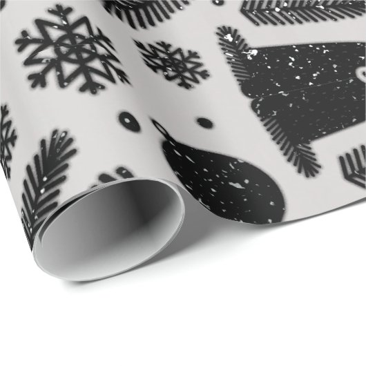 Happy Holiday Alien Reindeer Silver Black Snow Cadeaupapier (Rol Hoek)