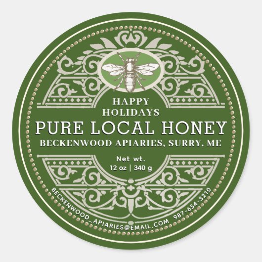 Happy Holiday APIARY  Honey Label Green (Voorkant)