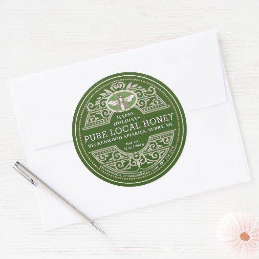 Happy Holiday APIARY Honey Label Green (Envelop)