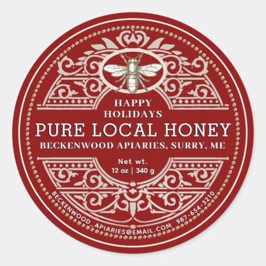 Happy Holiday APIARY  Honey Label Red (Voorkant)