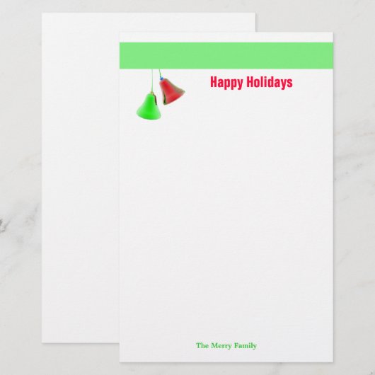 Happy Holiday Bells Briefpapier (Voorkant / Achterkant)