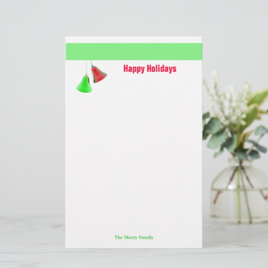 Happy Holiday Bells Briefpapier (Staand voorkant)