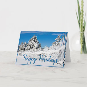 Happy Holiday Blues Winter Snow Ski Fence Foto Feestdagen Kaart