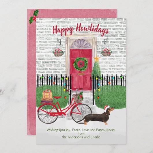 Happy Holiday Brown Dachshund Bicycle Red-deur (Voorkant / Achterkant)