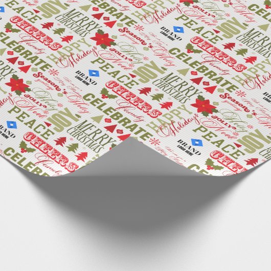 Happy Holiday Cheers Custom Logo Foto Kerstmis Cadeaupapier (Hoek)