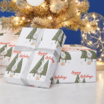 Happy Holiday Christmas Gnome Wrapping Paper Cadeaupapier<br><div class="desc">Je zult dol zijn op dit elegante,  moderne en schattige kerstkabouterpatroon vakantiepapier! Beschikt over een winterscène met een magere poten Scandinavische kabouter met een blauwe vogel voor de pijnbomen. Prettige feestdagen Het citaat "?" is in  rode typografie.</div>