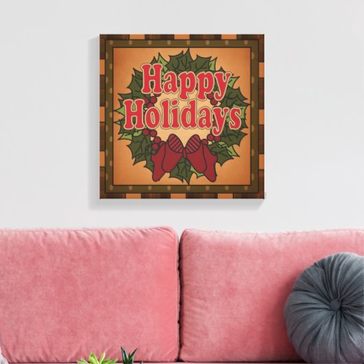 Happy Holiday Christmas Krans Canvas (Insitu (Woonkamer))