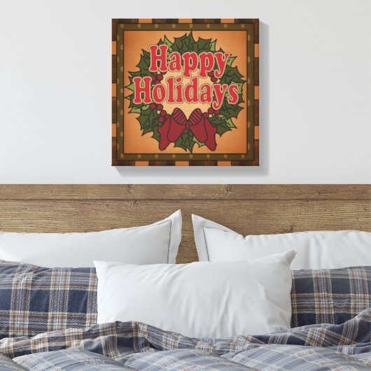 Happy Holiday Christmas Krans Canvas (Insitu (Slaapkamer))