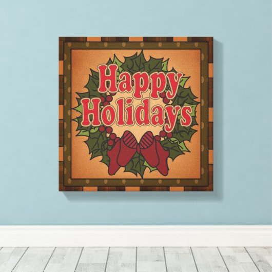 Happy Holiday Christmas Krans Canvas (Insitu (Houten vloer))