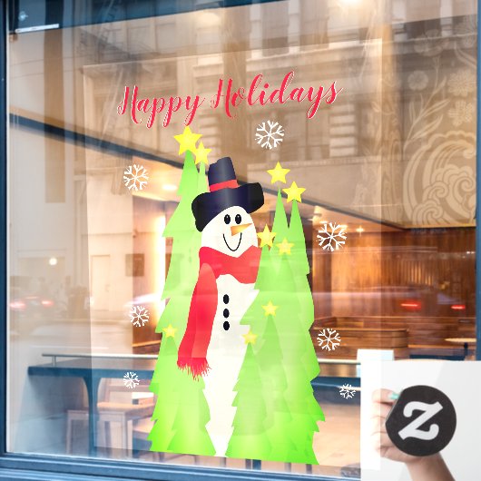 Happy Holiday Commercial Snowman Large Raamsticker (Cafe Raam)