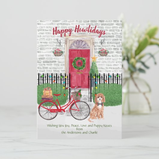 Happy Holiday Cute Cavapoo Bicycle - Rode deur (Staand voorkant)
