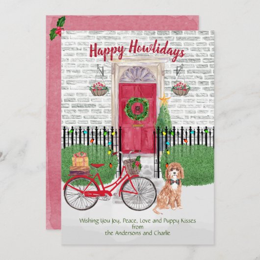 Happy Holiday Cute Cavapoo Bicycle - Rode deur (Voorkant / Achterkant)