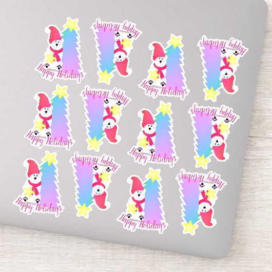 Happy Holiday Designer Polar-beer Sticky Sticker (Detail)