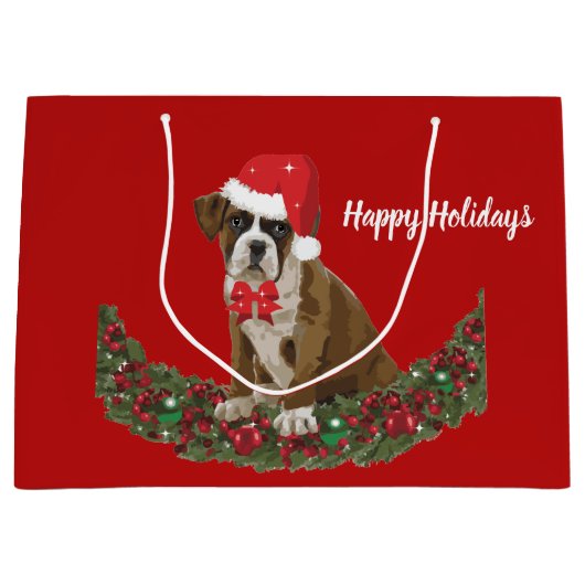 Happy Holiday Dog Xmas Santa Hat Schattige Feestel Groot Cadeauzakje (Voorkant)