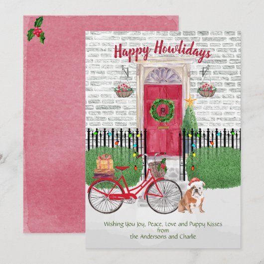 Happy Holiday English Bulldog Bicycle: rode deur (Voorkant / Achterkant)