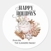 Happy Holiday Envelope Seal Cookie Hot Chocolate Ronde Sticker (Voorkant)