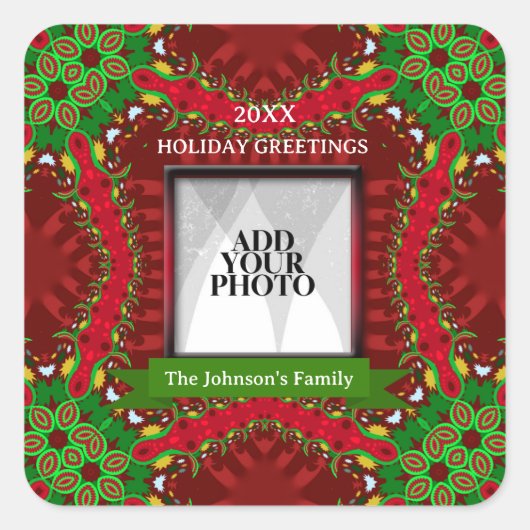 Happy Holiday Familiefoto Vierkante Sticker (Voorkant)