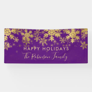 Happy Holiday Family Paarse Gold Winter Snowflakes Spandoek