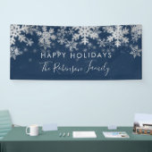 Happy Holiday Family Silver Navy Winter Snowflakes Spandoek (Beurs)
