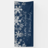 Happy Holiday Family Silver Navy Winter Snowflakes Spandoek (Verticaal)