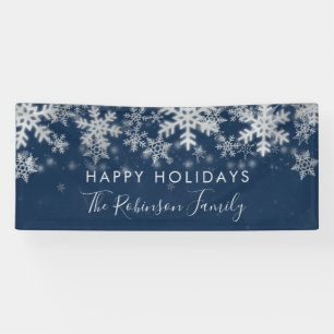 Happy Holiday Family Silver Navy Winter Snowflakes Spandoek