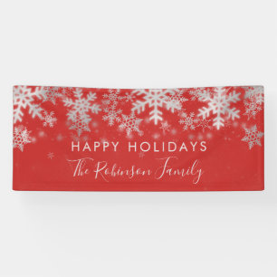 Happy Holiday Family Silver Red Winter Snowflakes Spandoek
