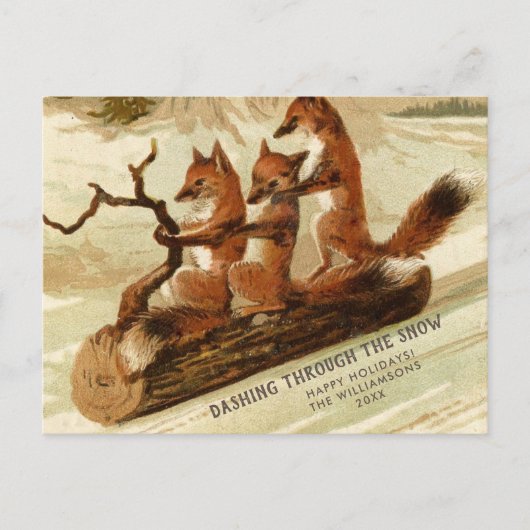 Happy Holiday  Fox Sled Custom Family Foto Briefkaart (Voorkant)