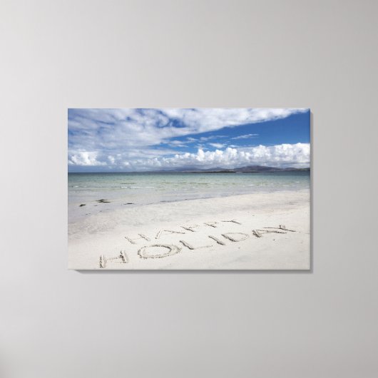 Happy Holiday geschreven op Eilogarry Beach Canvas Afdruk (Voorkant)