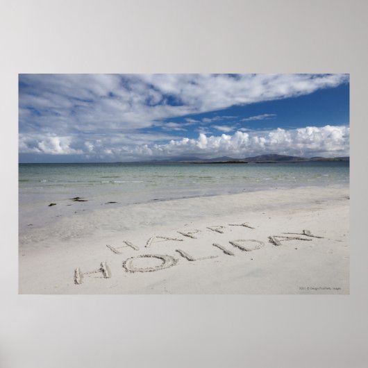 Happy Holiday geschreven op Eilogarry Beach Poster (Voorkant)