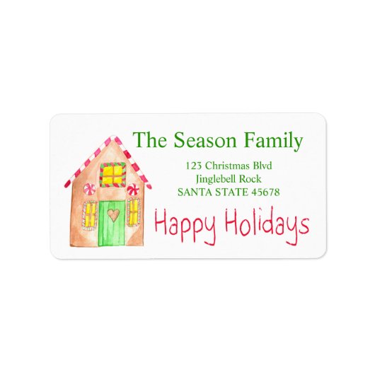 Happy Holiday Gingerbread house Etiket (Voorkant)