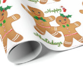 Happy Holiday Gingerbrood Man Boy Girl Cadeaupapier (Rol Hoek)
