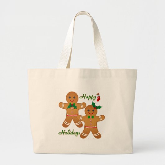 Happy Holiday Gingerbrood Man Boy Girl Grote Tote Bag (Voorkant)